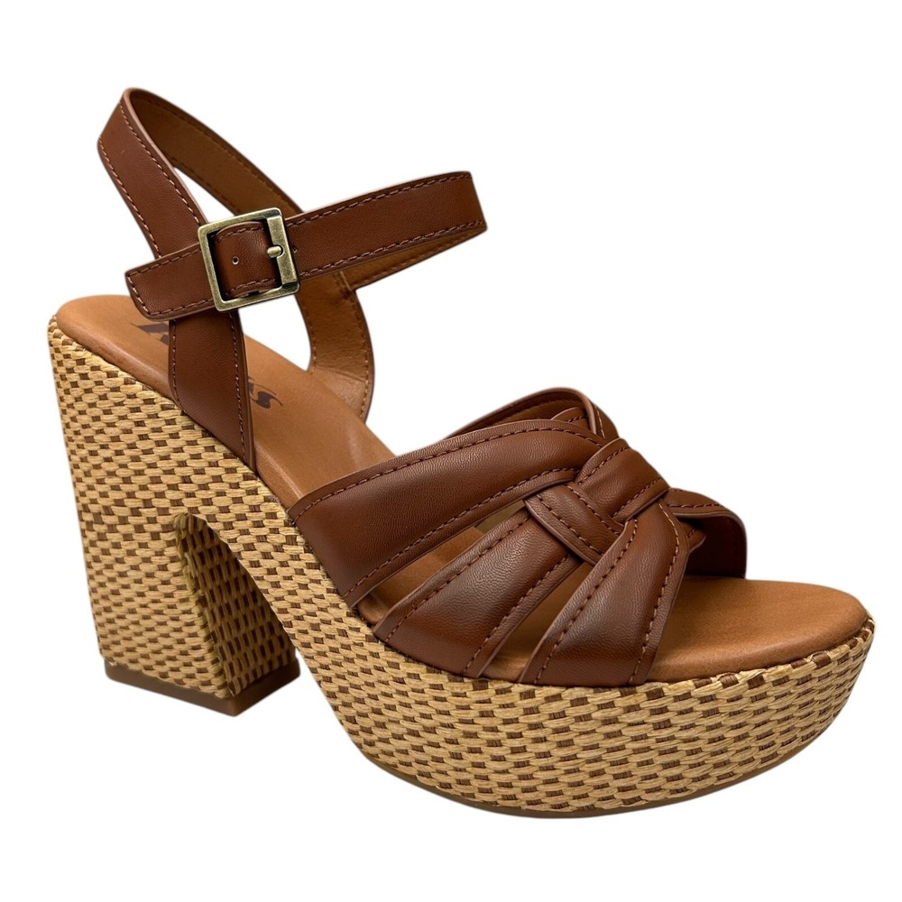 KORKS Dee‎ Womens Wedge Platform Sandal Size 9 Brown/Tan Faux-leather Block Heel